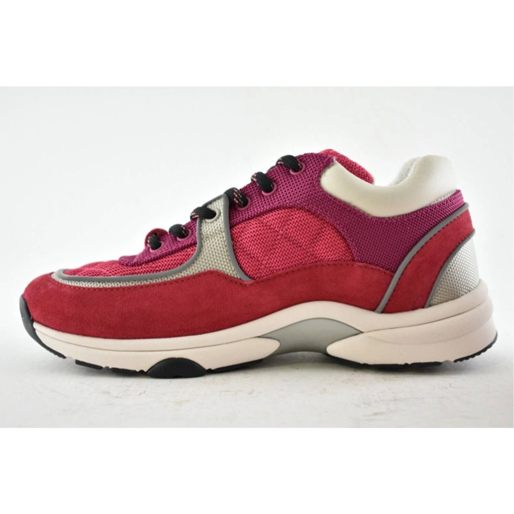 Chanel 21B Pink Black White Silver CC Logo Tie Flat Runner Trainer Sneaker 39 - Picture 8 of 12
